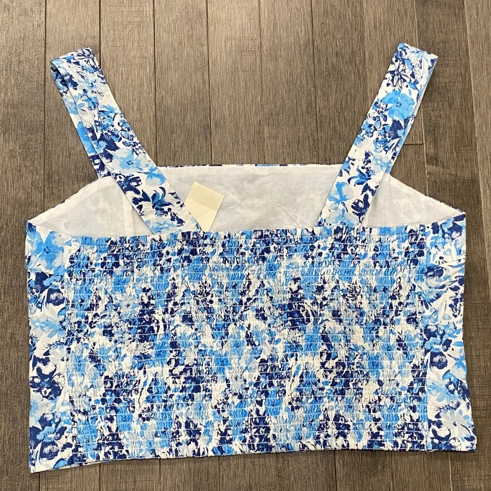 NWT Abercrombie & Fitch Blue Print Cotton Crop Top - Picture 2 of 5